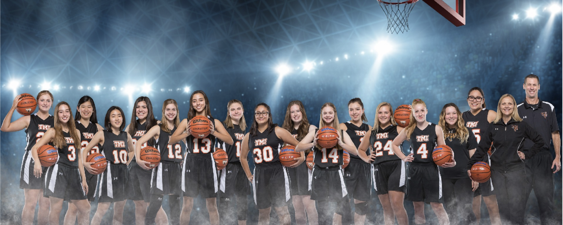 Team photo of the TMI Episcopal Varsity Girls Basketball Team