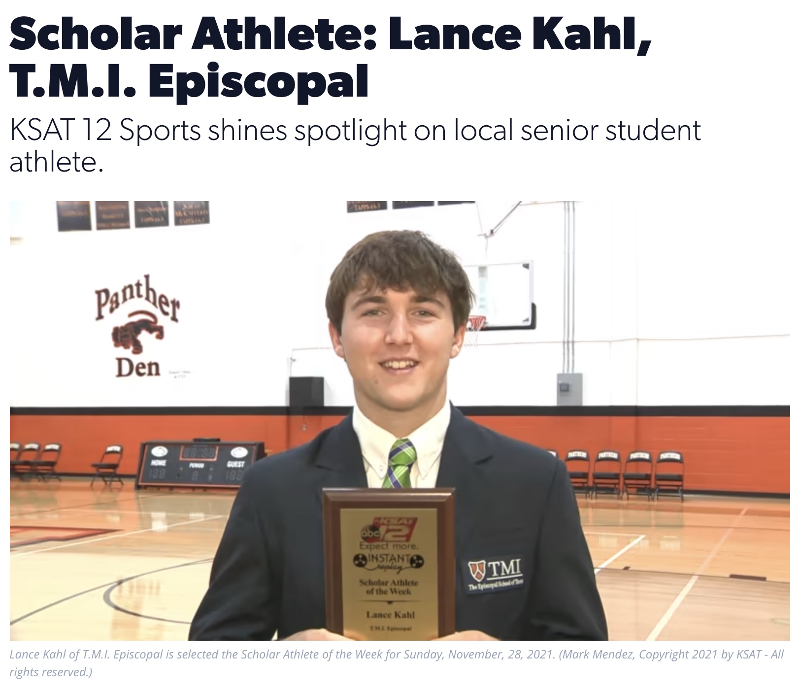 KSAT Scholar Athlete of the Week: Lance Kahl